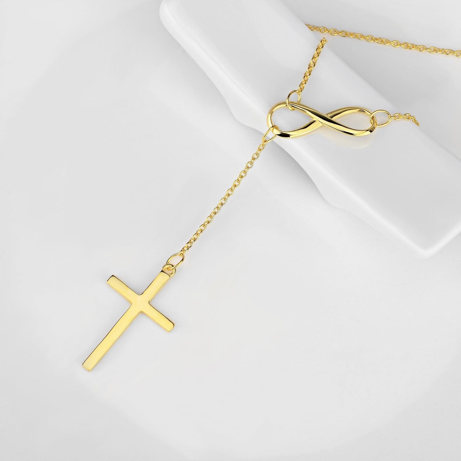 Lemondrop Infinity Cross Pendant Lariat 