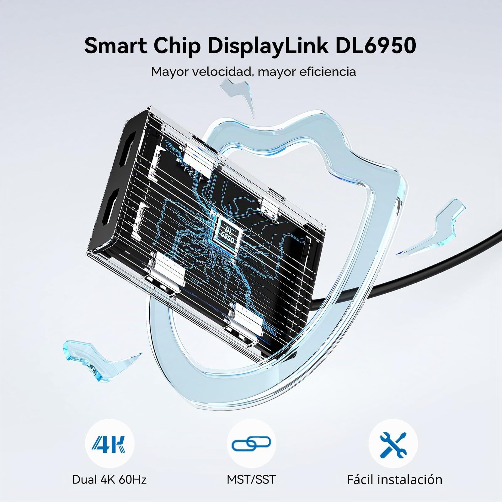 Adaptador USB C a Doble HDMI DisplayLink, 4K a 60 Hz, 2 HDMI, PD 100 W, estación de Acoplamiento USB C DisplayLink para Mac M1/M2/M3/Windows, Adaptador USB A/C a Doble Monitor (Grigio Fantasma)