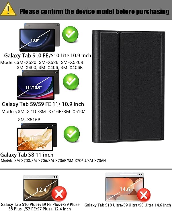TUNKARMOR for Samsung Galaxy Tab S10 Lite / S10 FE / S9 FE / S9 / S8 10.9/11 inch Case with Keyboard (Not Compatible 12.4 inch & 14.6 inch) - Built in Pencil Holder with Mouse, Auto Sleep/Wake, Black by TUNKARMOR - Image 2