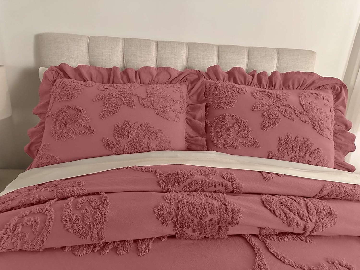 BrylaneHome Garden Ruffle Bedspread Set - King, Mauve