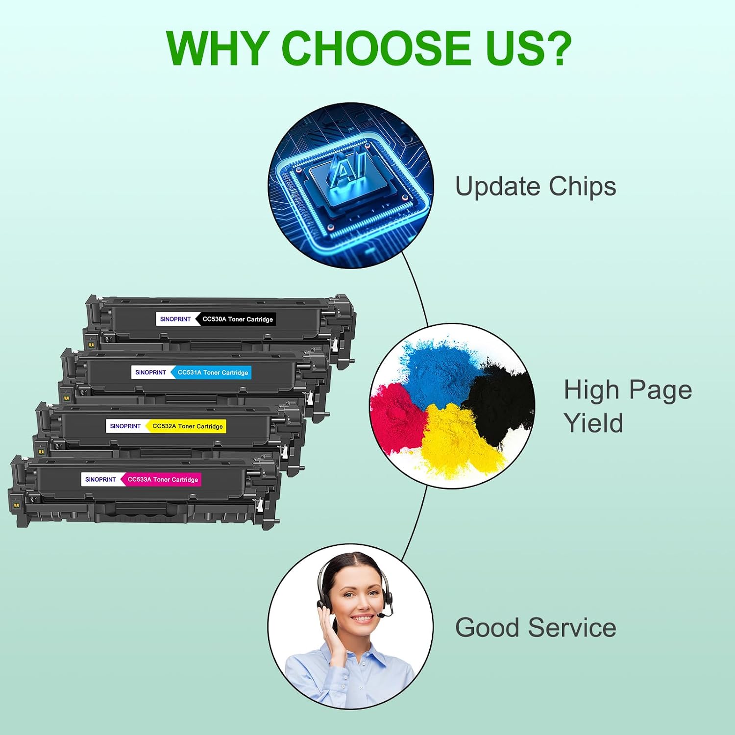 304A Toner Cartridges Replacement for HP 304A Color LaserJet CP2025,CM2320fxi MFP,CM2320nf MFP,CM2320n MFP; Color CP2025dn ,CP2025n Printers (Black,Cyan, Magenta, Yellow 4-Pack)
