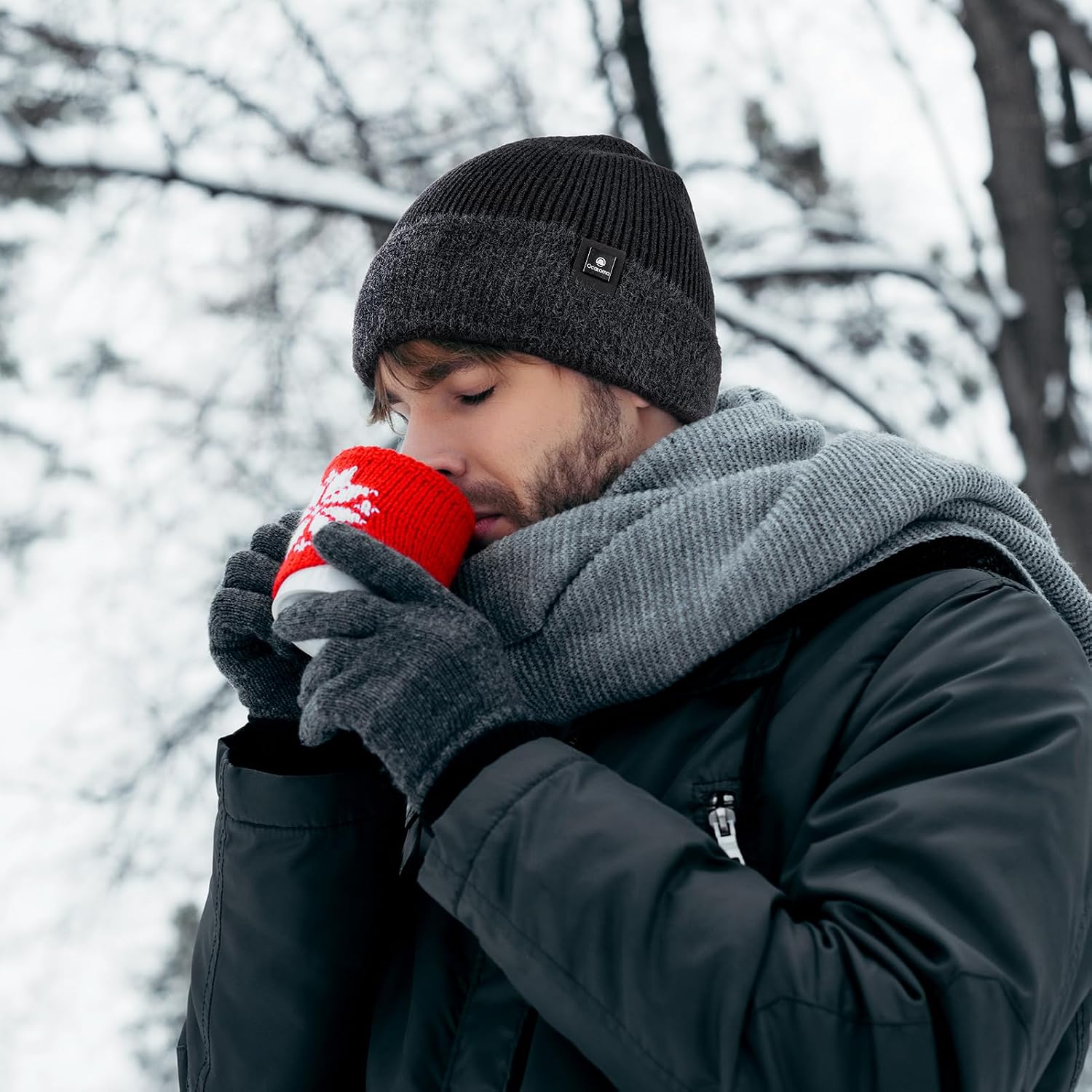 Ocatoma Beanie for Men Women Soft Knitted Cuffed Hat with Warm Lining Winter Ski Hat Unisex Beanie Gifts for Men Women