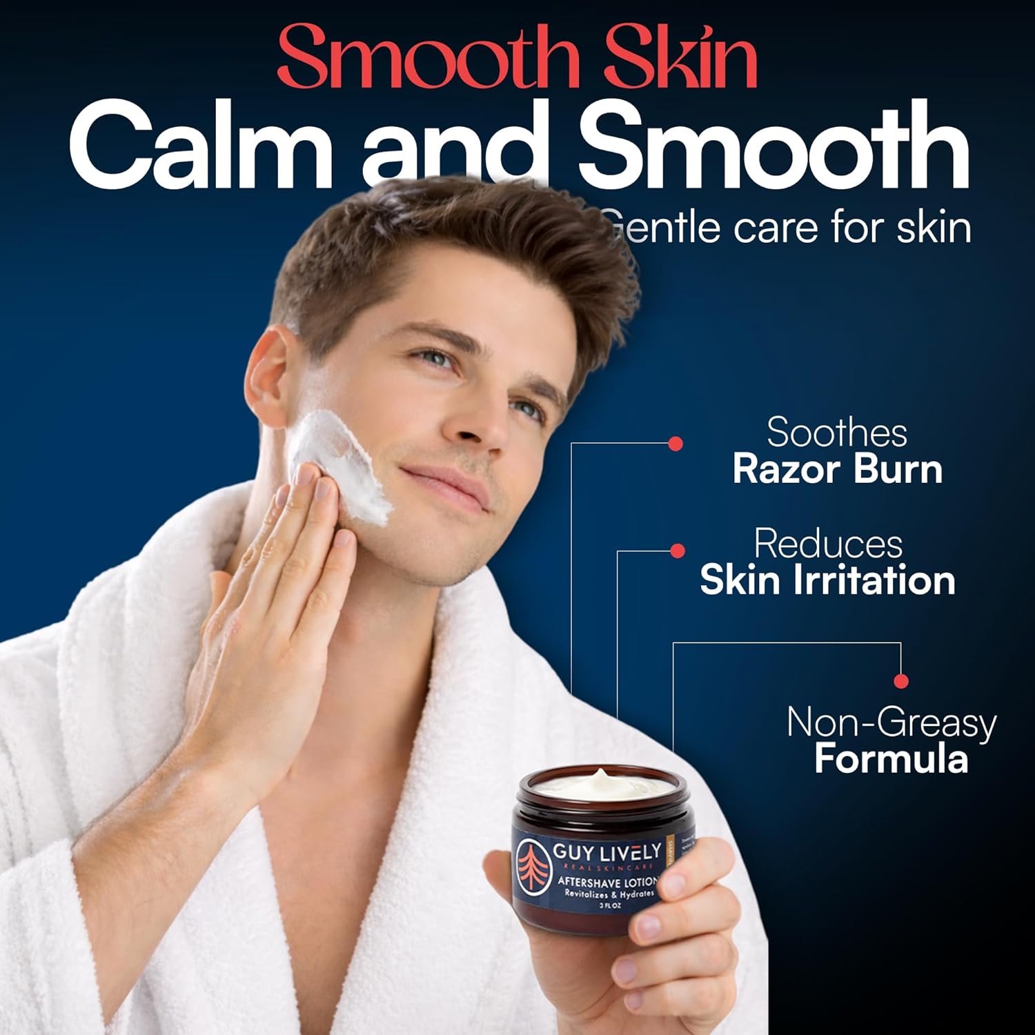 Guy Lively Men’s After Shave Lotion, Unscented Alcohol‑Free Post Shave for Sensitive Skin with Organic Aloe & Hyaluronic Acid, Hydrating Vegan Formula Reduces Razor Burn, Redness & Irritation, 3 fl oz