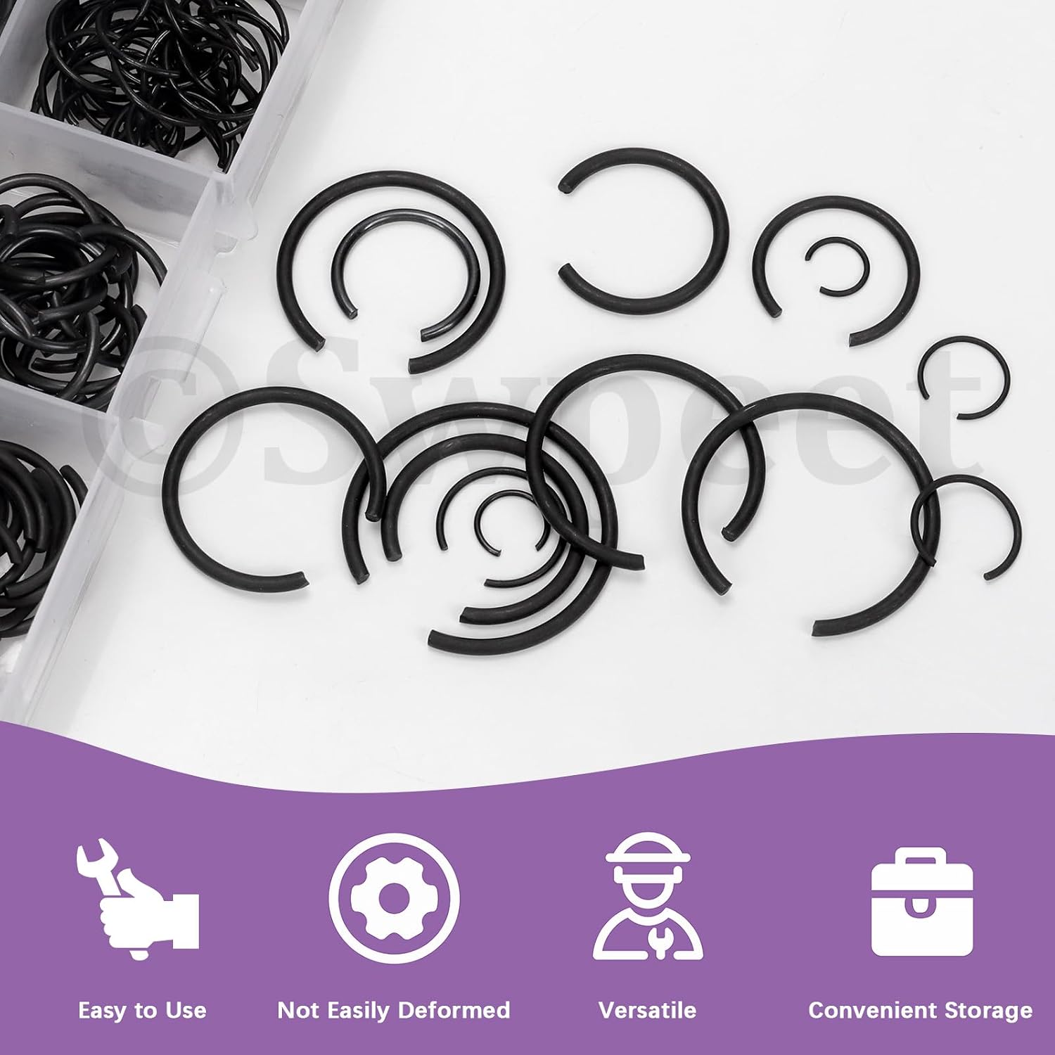Swpeet 322Pcs 14 Sizes 7mm-30mm Carbon spring steel Manganese Steel Round Wire C-Clips Internal Snap Ring Kit,M7 M8 M10 M12 M14 M16 M18 M20 M22 M24 M25 M26 M28 M30 Round Wire Snap Rings for Hole