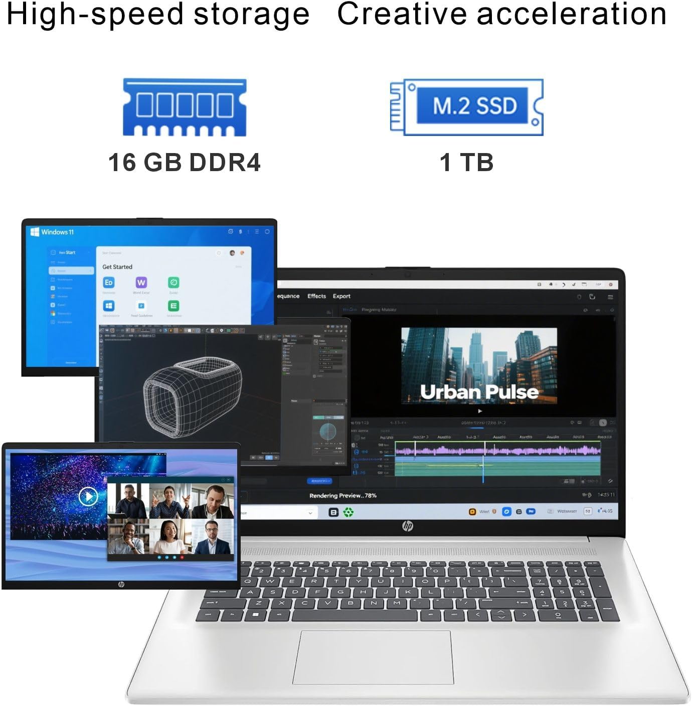 HP 2025 17 inch Laptop for Student & Business | 17.3" HD+ Display | Intel 8-Cores Core i3 CPU | 16GB RAM • 1TB SSD | Long Battery Life | Numeric Keypad | Window 11 Pro | WOWPC Recovery USB | Silver