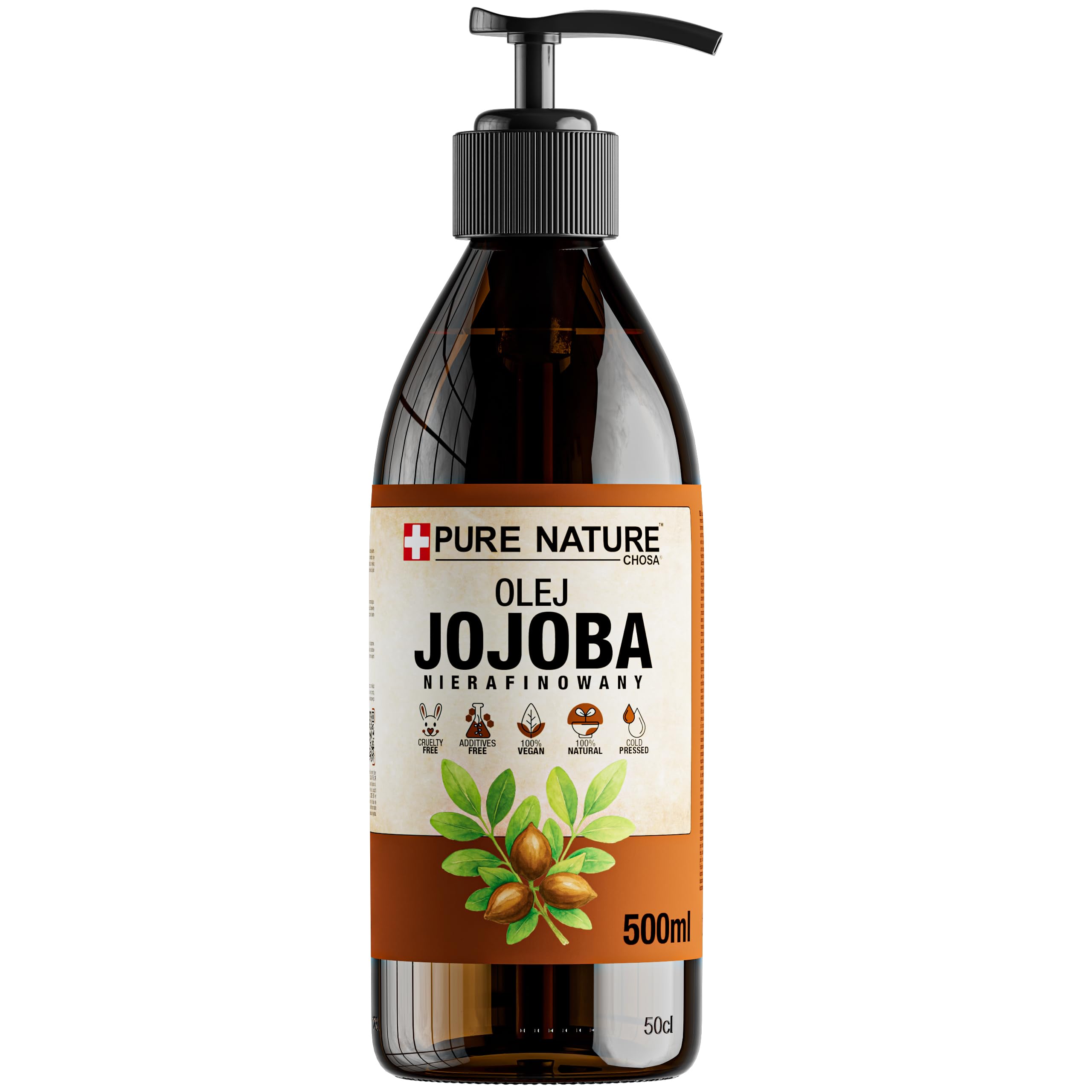 PURE CHEMICAL - Organiczny olej jojoba 500ml - tłoczony na zimno - czysty - do twarzy, skóry, włosów, brody i paznokci - wegański olej jojoba - do twarzy i ciała - przeciwzmarszczkowy Dozownik 500Ml
