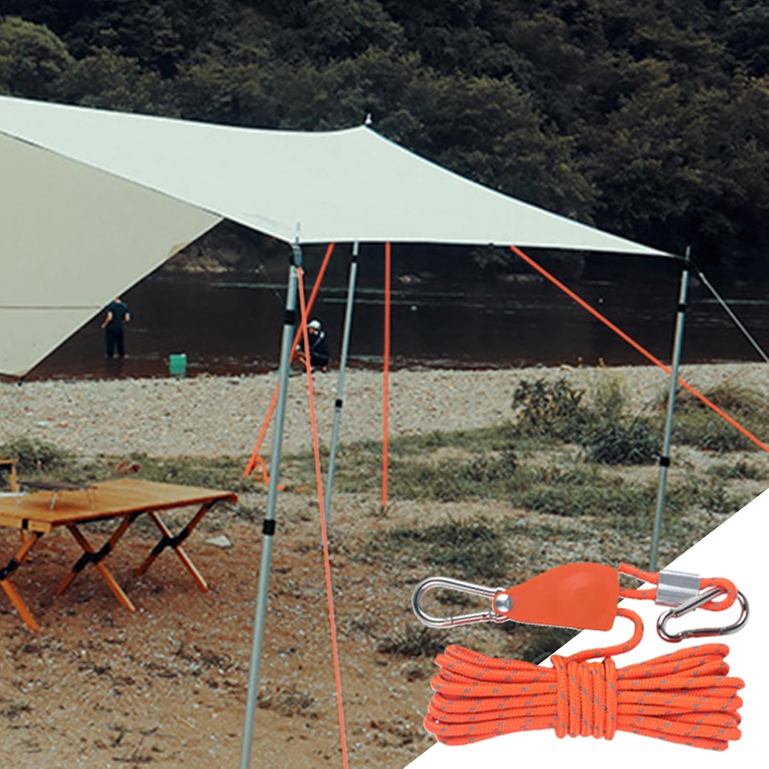 Camping Rope Tie Down - 400cm Polyester Rope Strap Reflective Cord, Heavy Duty Adjustable Ratchet Pulley, Outdoor Retractable Strap for Canopy | Durable Strong Tensile Strength Gear for Adventure