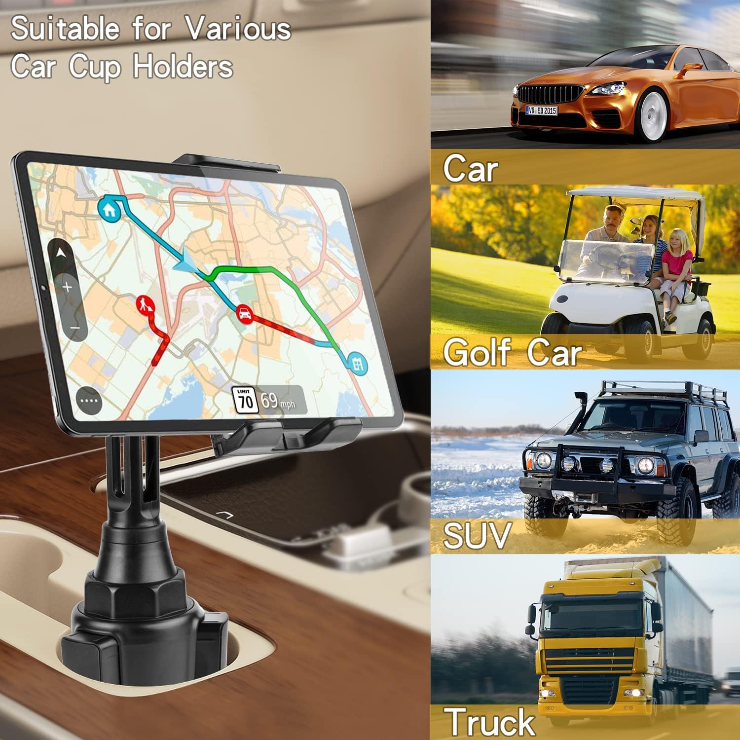 leQuiven Car Cup Phone Holder/Tablet Cup Holder Mount for Galaxy S25 Ultra/S25+/S25/S24 Ultra/S24/S24+/S23 Ultra/S23/S22/S21/iPad Mini 6, for iPhone 17/16/15/14/13 Series and Other Devices Under 13"