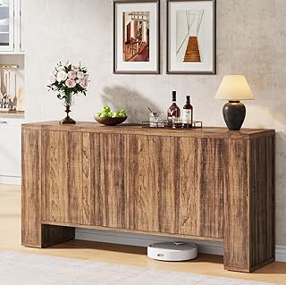 59" Sideboard Buffet Cabinet with Storage, Modern Farmhouse Coffee Bar Cabinet with 4 Doors & Adjustable Shelves, Storage Credenza for Kitchen, Living Room & Entryway, Rustic Brown