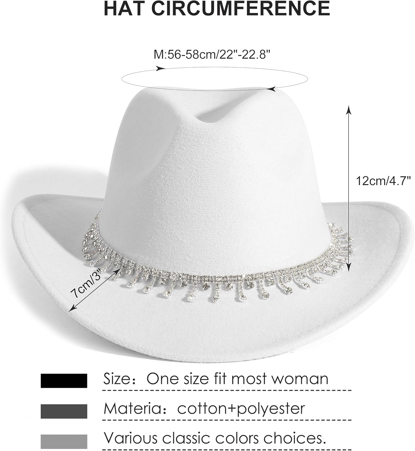 Rhinestone Cowgirl Cowboy Hat Shiny Wide Brim Hat for Party - Image 4
