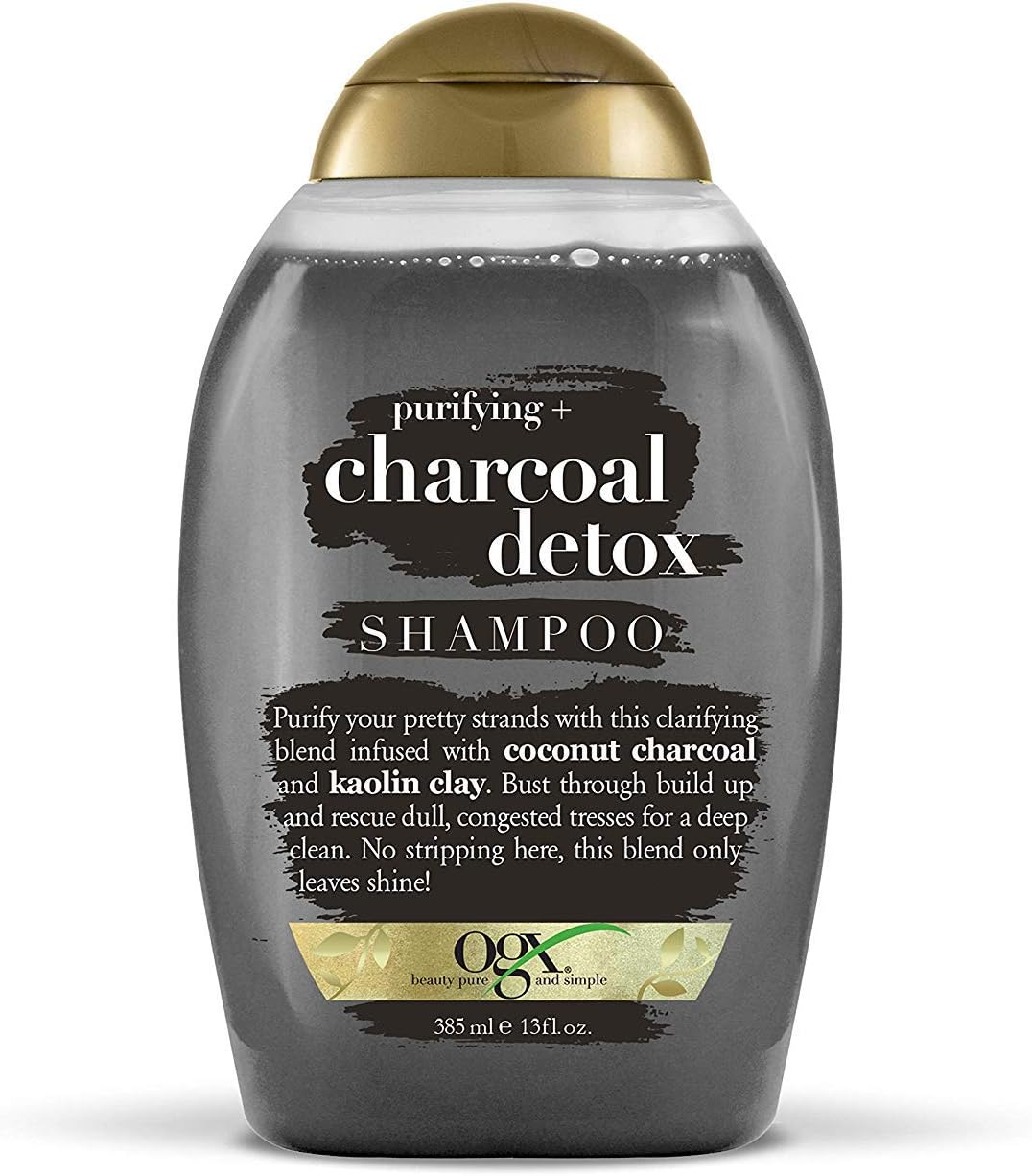 OGX Purifying + Charcoal Detox Shampoo for Buildup Removal and Light Nourishment, No Sulfates, 13 fl oz