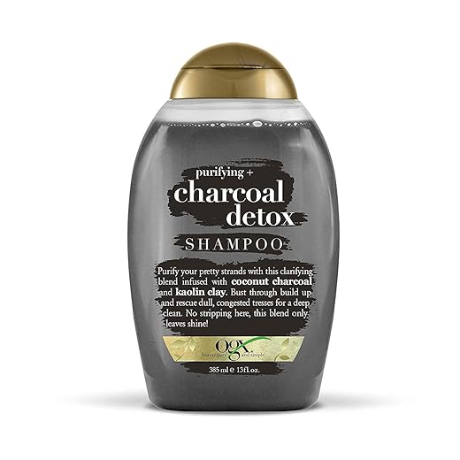 OGX Purifying + Charcoal Detox Shampoo for Buildup Removal and Light Nourishment, No Sulfates, 13 fl oz