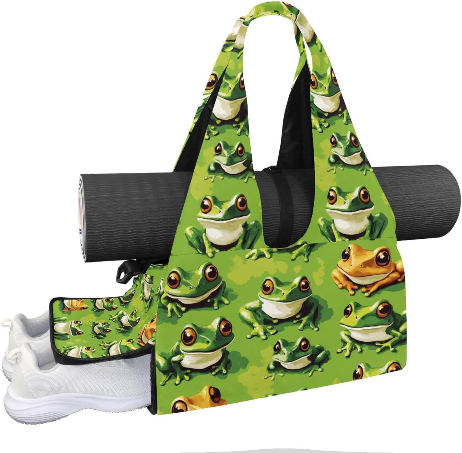 Yoga Mat Bag, Gym Workout Bag with Shoe Compartment, Frog Pilates Bag for Women, Quick Access Storage Yoga Tote Bag for Sports Travel Office