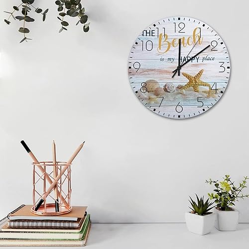 Miniatura 8 de Relojes de pared silenciosos sin tictac batería náutica playa océano submarino decoración del hogar para baño tortuga vida marina caballito de mar