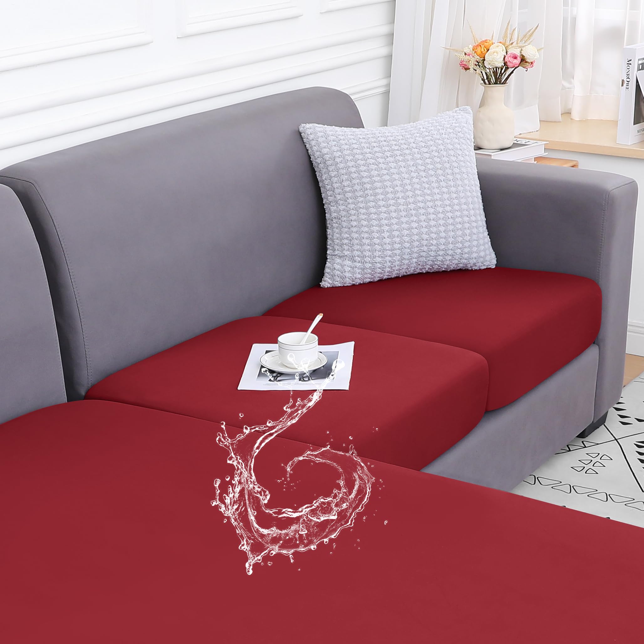 smiry waterproof couch cushion covers, stretch replacement sofa cushion covers, soft seat cover elastic furniture protector for pets, kid (medium, wine red)