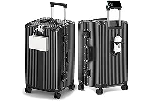 30in Aluminum Frame Hardside Spinner Wheels Luggage, Zipperless Checked Captain Suitcase with Cup Holder/Phone Holder