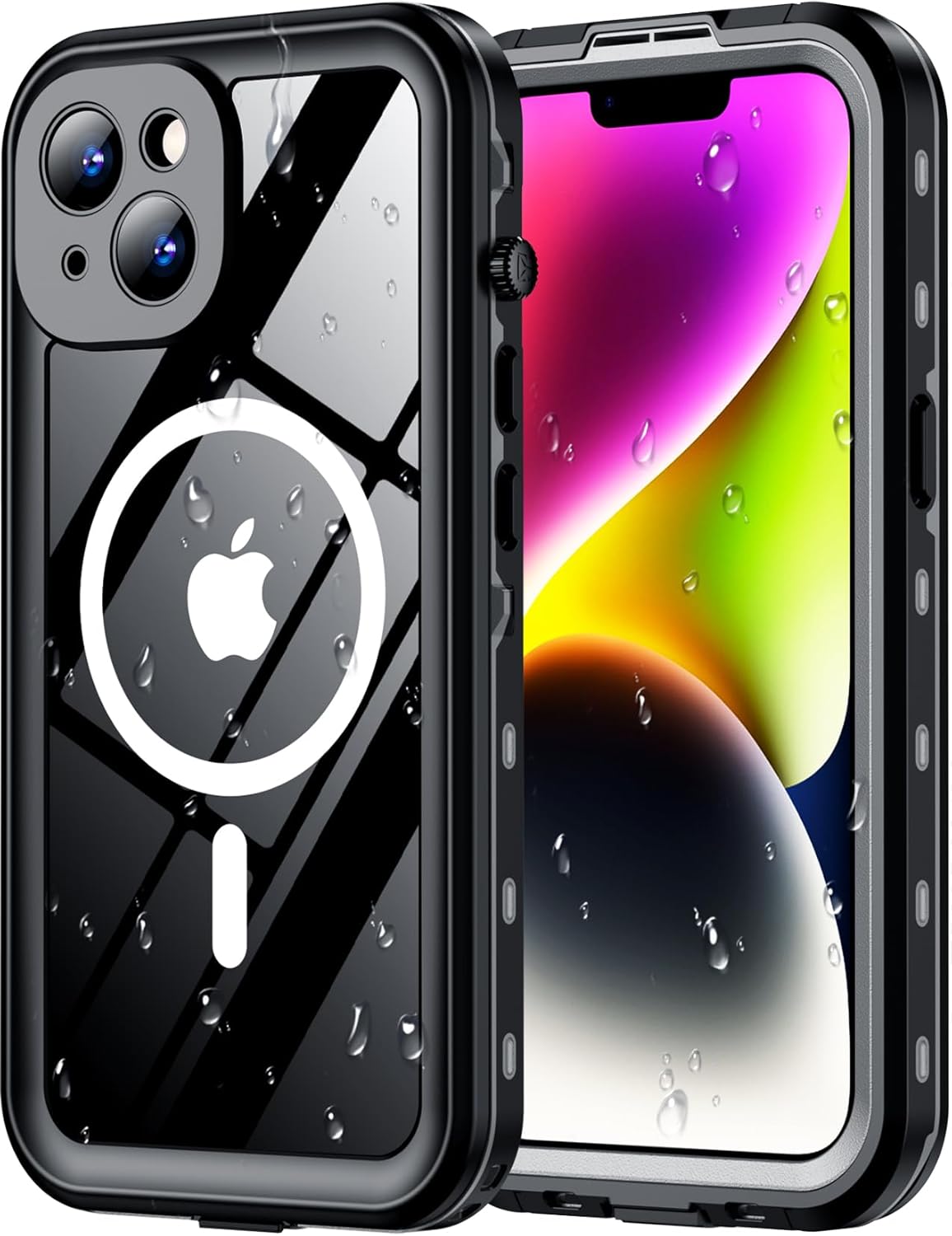 Red2Fire for iPhone 14 Case Waterproof, [Built-in Screen Protector & Camera Protector][Compatible with MagSafe][Full Body Shockproof][IP68 Waterproof][Dustproof] Phone Case 6.1" Black/Clear Black/Clear iPhone 14 6.1"