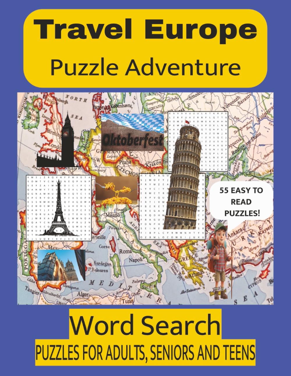 Travel Europe Puzzle Adventure: European Countries, Landmarks & Foods — Easy to Read Travel Word Search Puzzle Book for Adults, Seniors & Teens