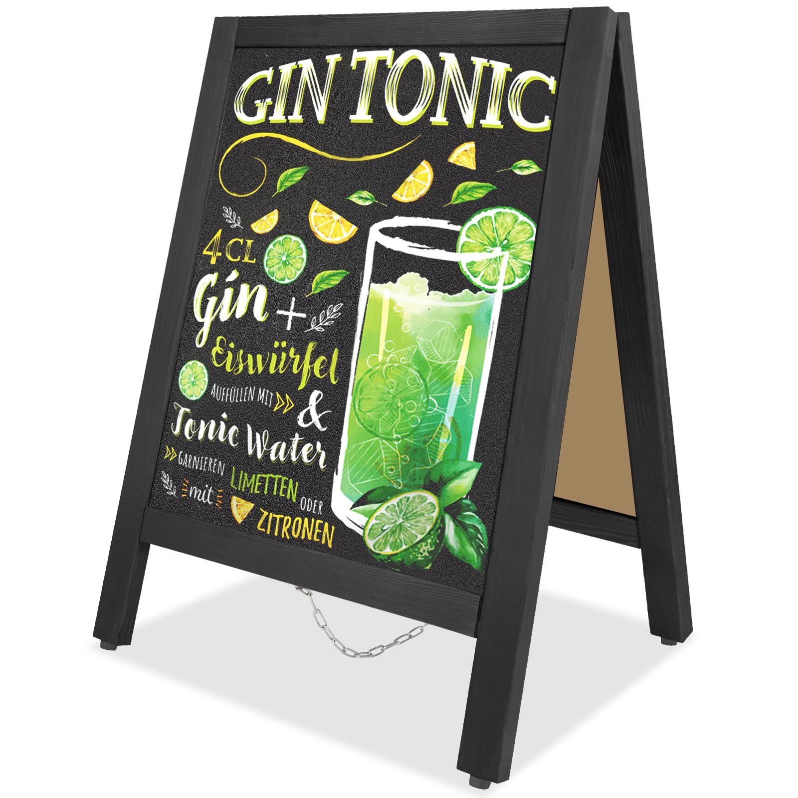 VAIIGO Wooden A-Frame Chalkboard Sign 43x65cm - Double-Sided Freestanding Magnetic Blackboard, Outdoor Pavement Sandwich Menu Advertising Board for Restaurant, Café, Shop, Wedding, Party - Black
