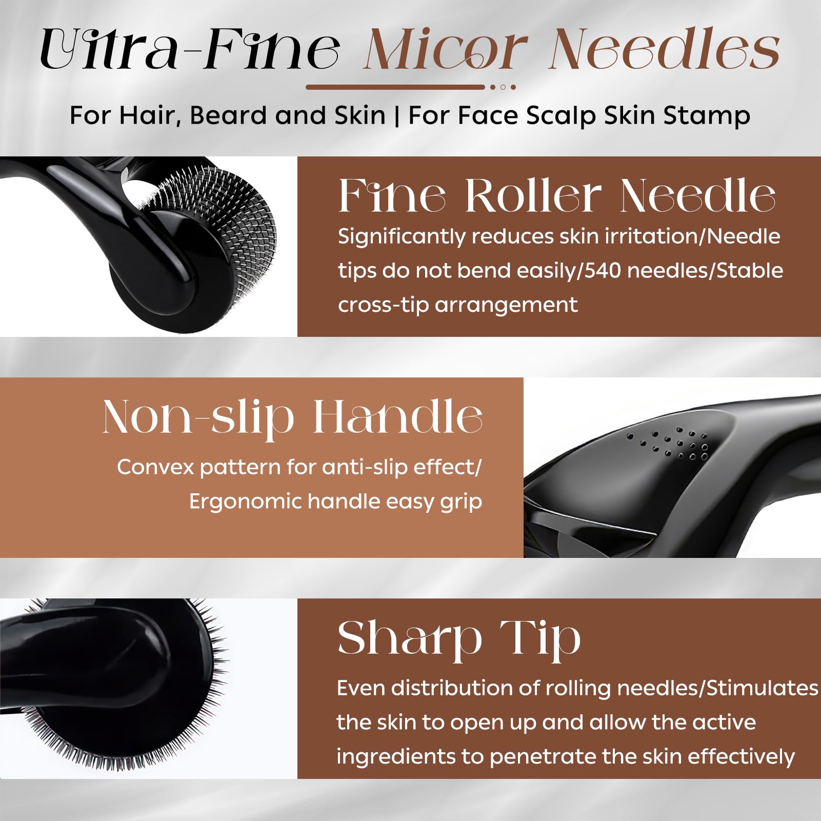 Dermaroller Capelli, Microneedling Derma Roller,Micro-Ago Roller 540-Aghi Rullo Derma per Crescita Dei Capelli,Trattamento di Perdita Capelli,Cicatrici da Acne e Smagliature,Delle Rughe(0,5 mm Nero)