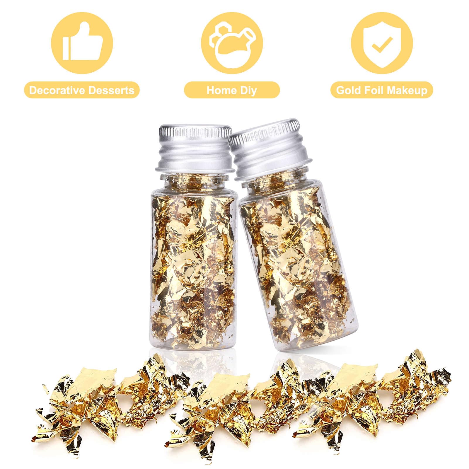 Feuilles D'or Alimentaires 24K – Lot De 2/4/6/10 Flacons, Qualité Pâtisserie, Pour Gâteaux, Desserts, Cocktails Et Créations DIY