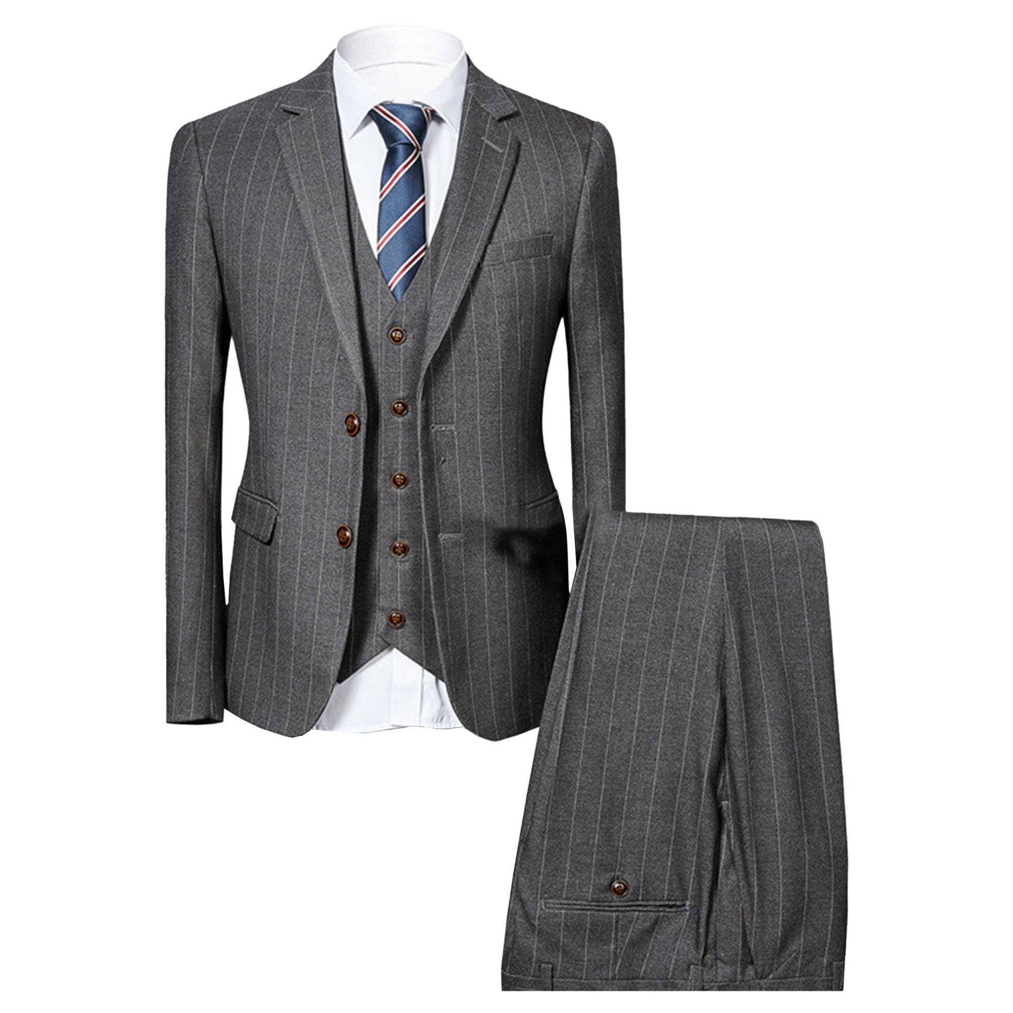 Completo da uomo gessato 3 pezzi elegante a righe con due bottoni set per uomo gessato abiti slim fit per affari