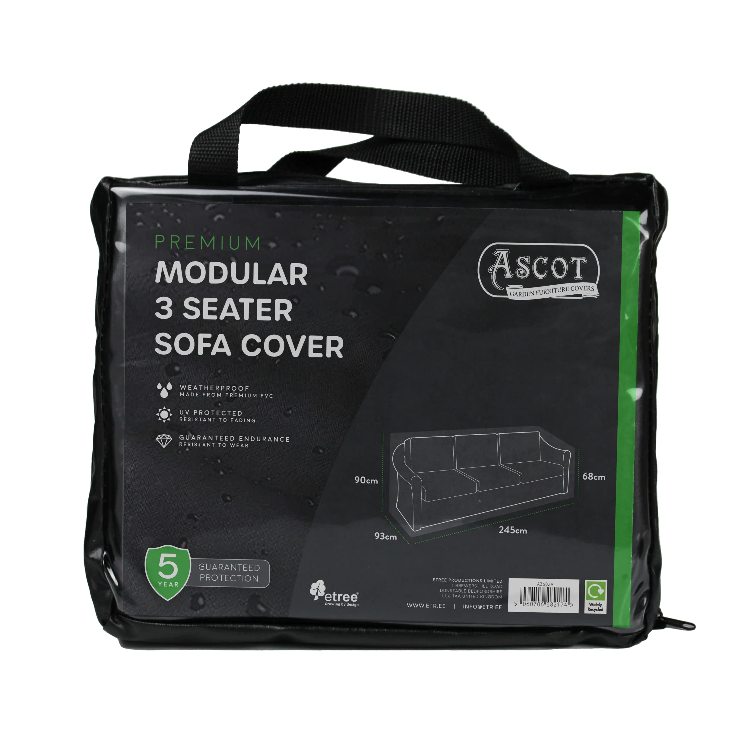 Ascot Garden Furniture Covers Black Ascot Premium Modular 3 Seater Sofa - 245 X 93 X 68/90 H Deep