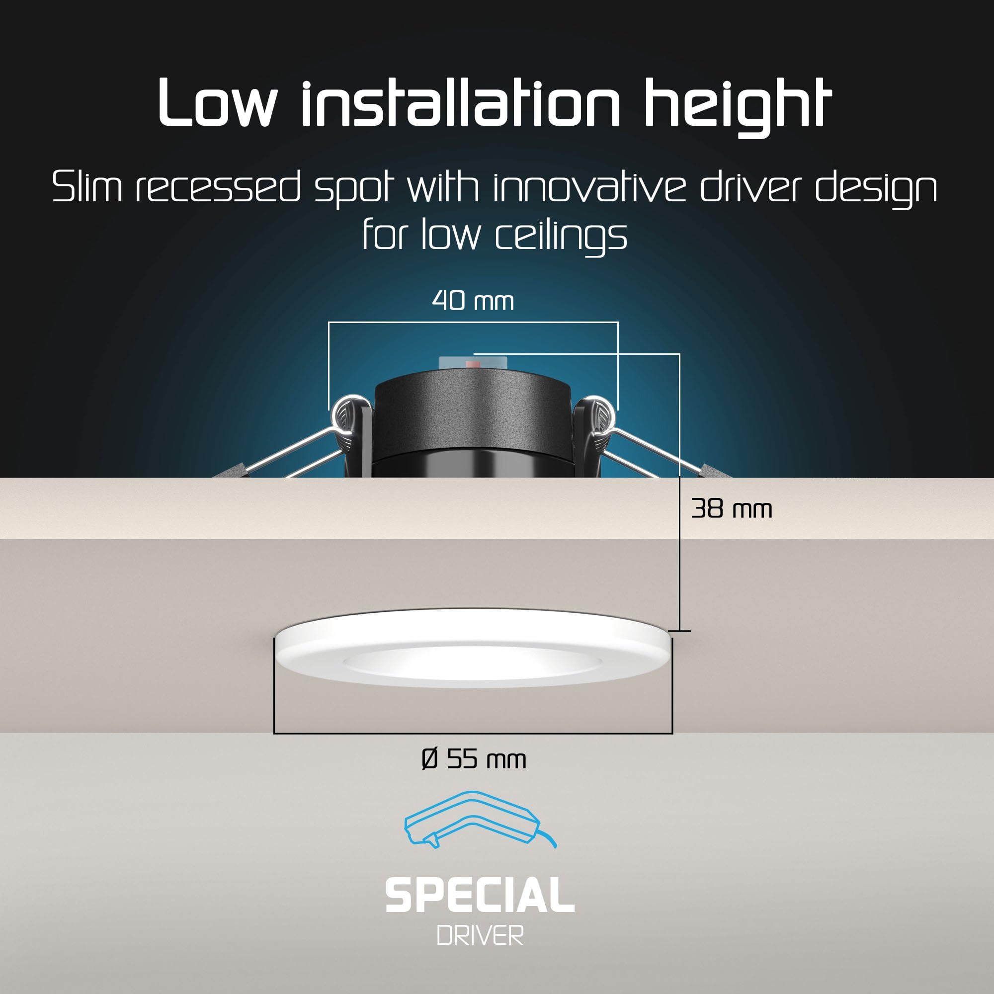Ledvion 6 pezzi faretto LED bianco 4W CCT impermeabile IP65 dimmerabile | Foro di incasso Ø55mm; Impermeabile per bagno doccia e ambienti umidi interni