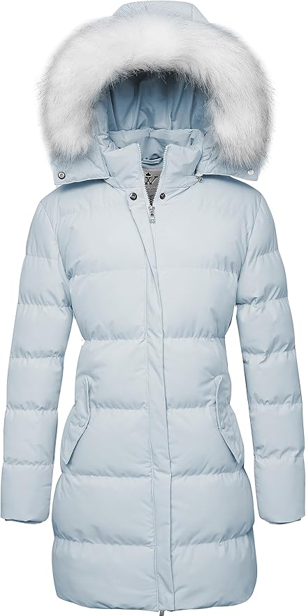 WenVen Women's Winter Puffer Coat with Faux Fur Hood