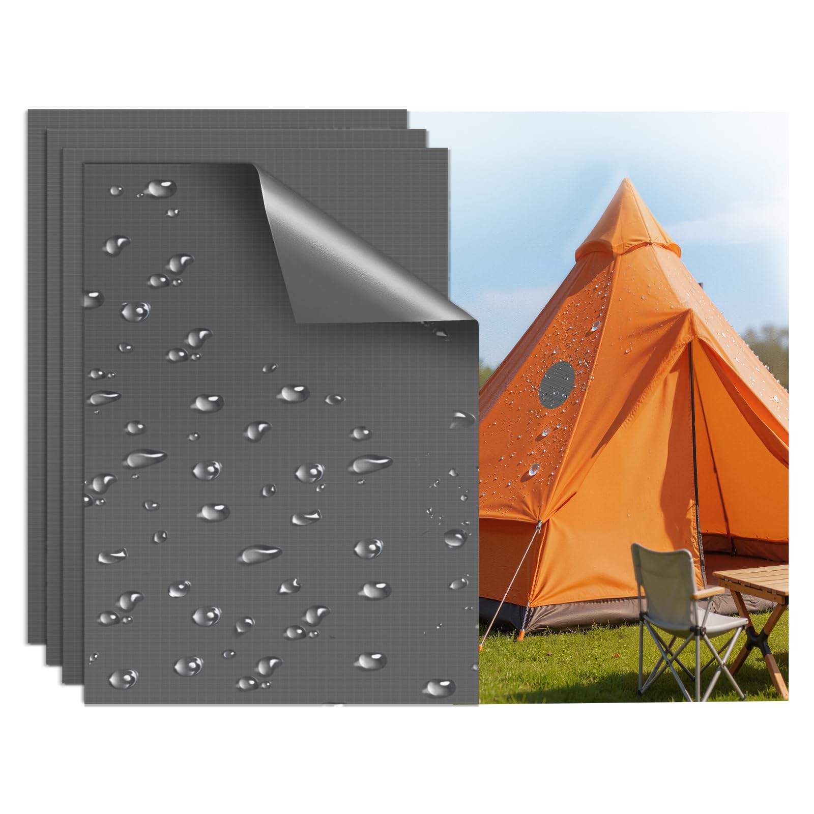 Waterproof Nylon Tent Repair Kit Patches – Outdoor Gear Ripstop Fix Fabric Repair Tape, Self-Adhesive Patches for Clothing, Down Jacket, Puffer Coat, Sleeping Bag, Backpack, 4PCS Darkgray — image 1