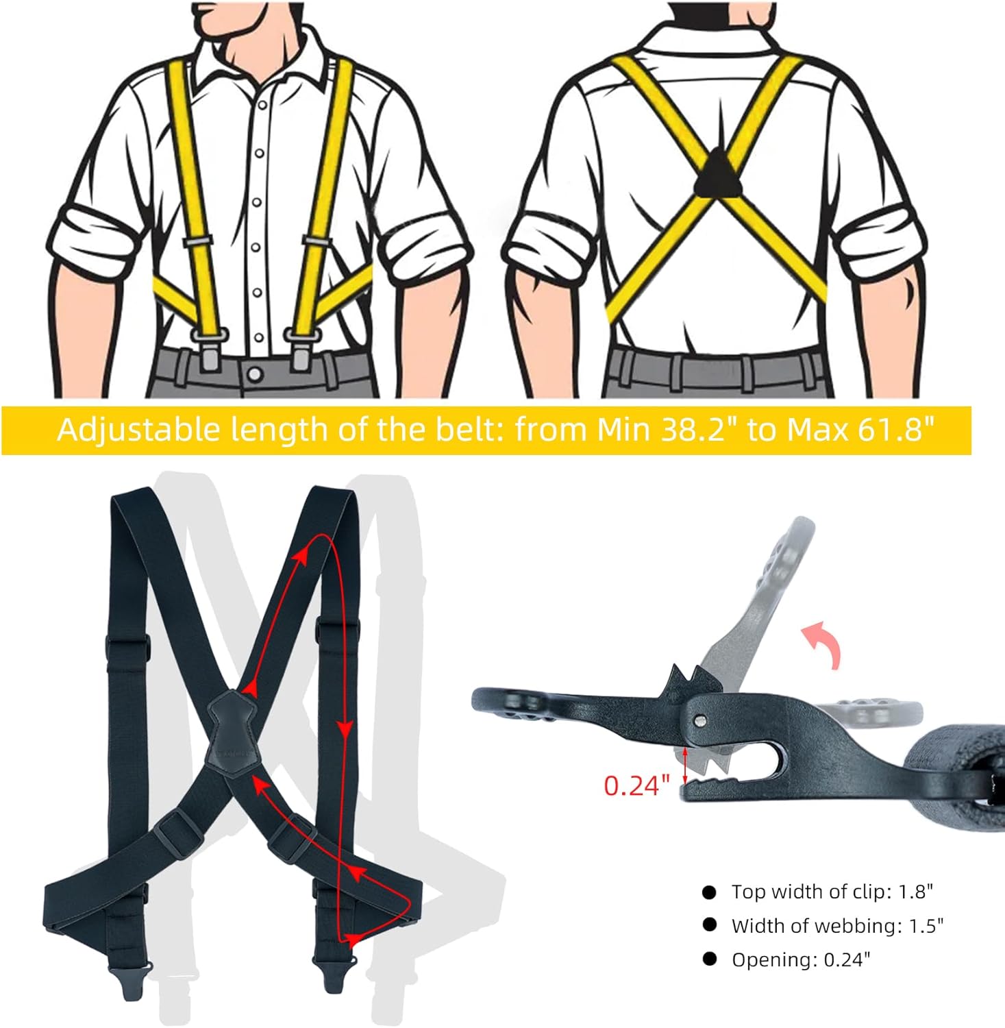 MELOTOUGH Men's Suspenders 1 1/2 Inch Wide Side Clip Adjustable Airport Friendly With Plastic Clip - Image 4