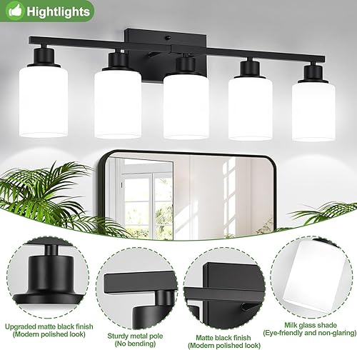 Miniatura 19 de Lámparas de baño de 3 luces, luces de tocador de latón para baño con pantallas de vidrio transparente, modernos apliques de pared de baño