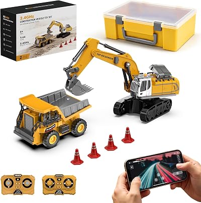 NOKA 1/64 Mini Remote Control Excavator & Dump Truck Toy Combo Set
