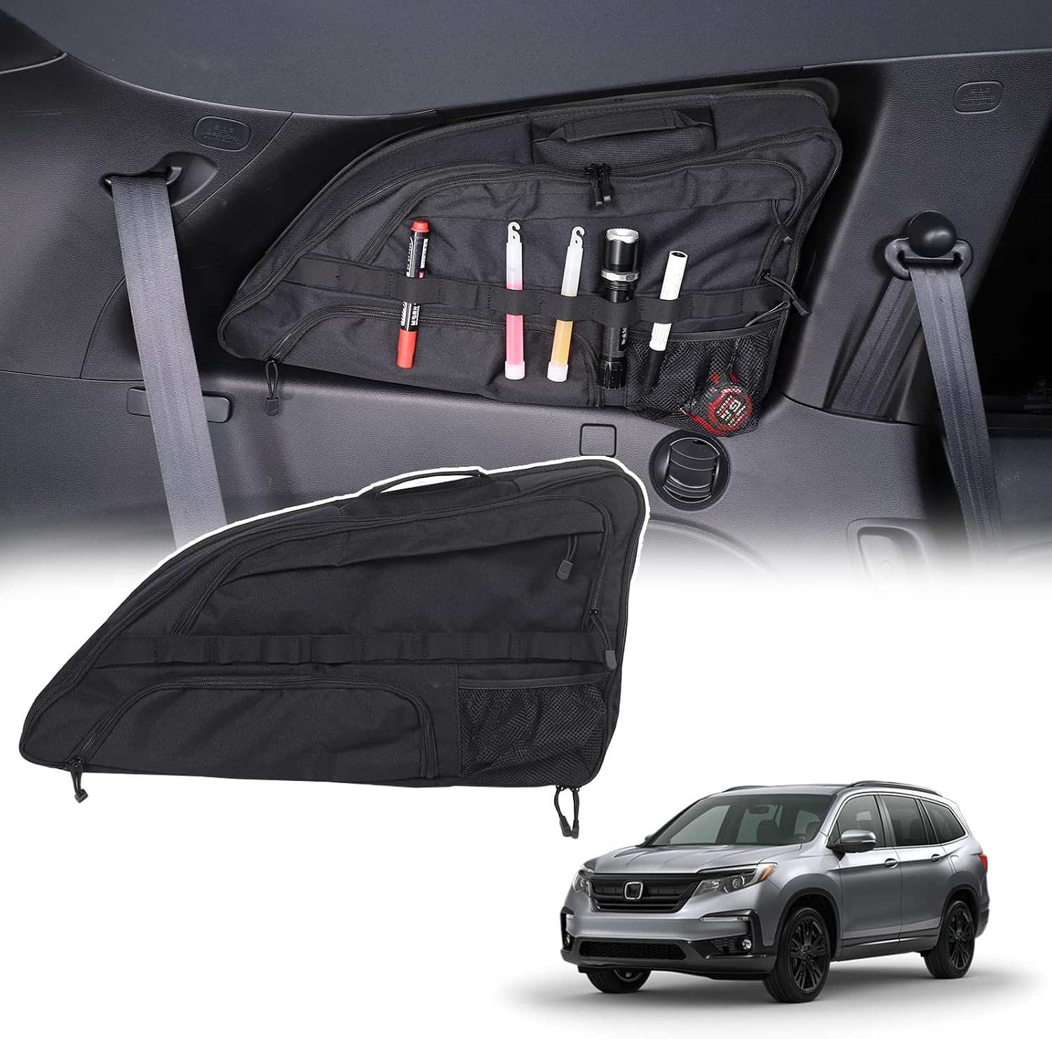Car Rear Side Trunk Organizer Compatible with Honda Pilot 2016-2022 Car Trunk Window Storage Bag Interior Storage Accessories (Left)