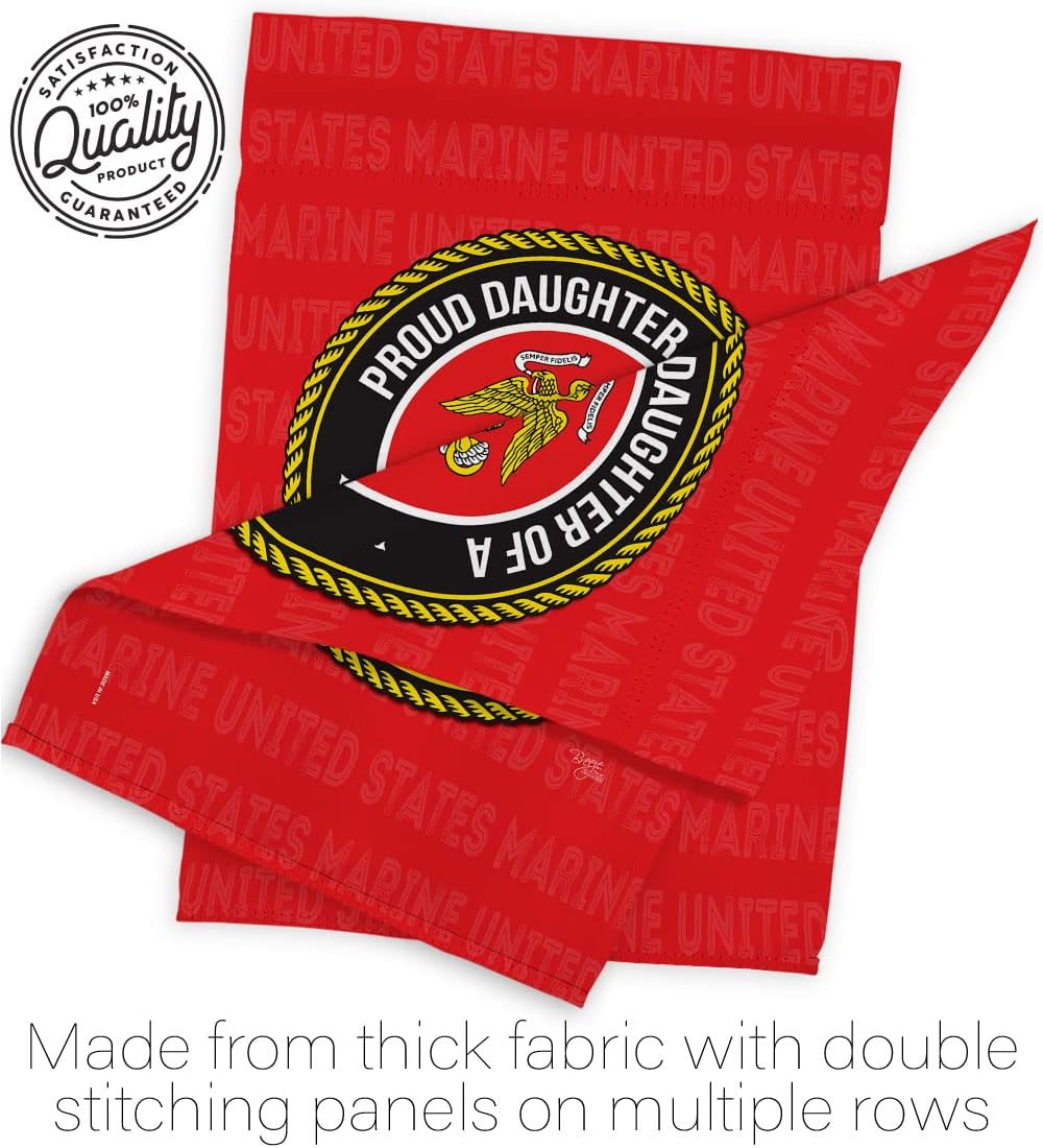 Breeze Decor Proud Daughter Garden Flag Set Wood Dowel Armed Forces Marine Corps USMC Semper Fi United State American Military Veteran Retire Official House Yard Gift Double-Sided, Made in USA