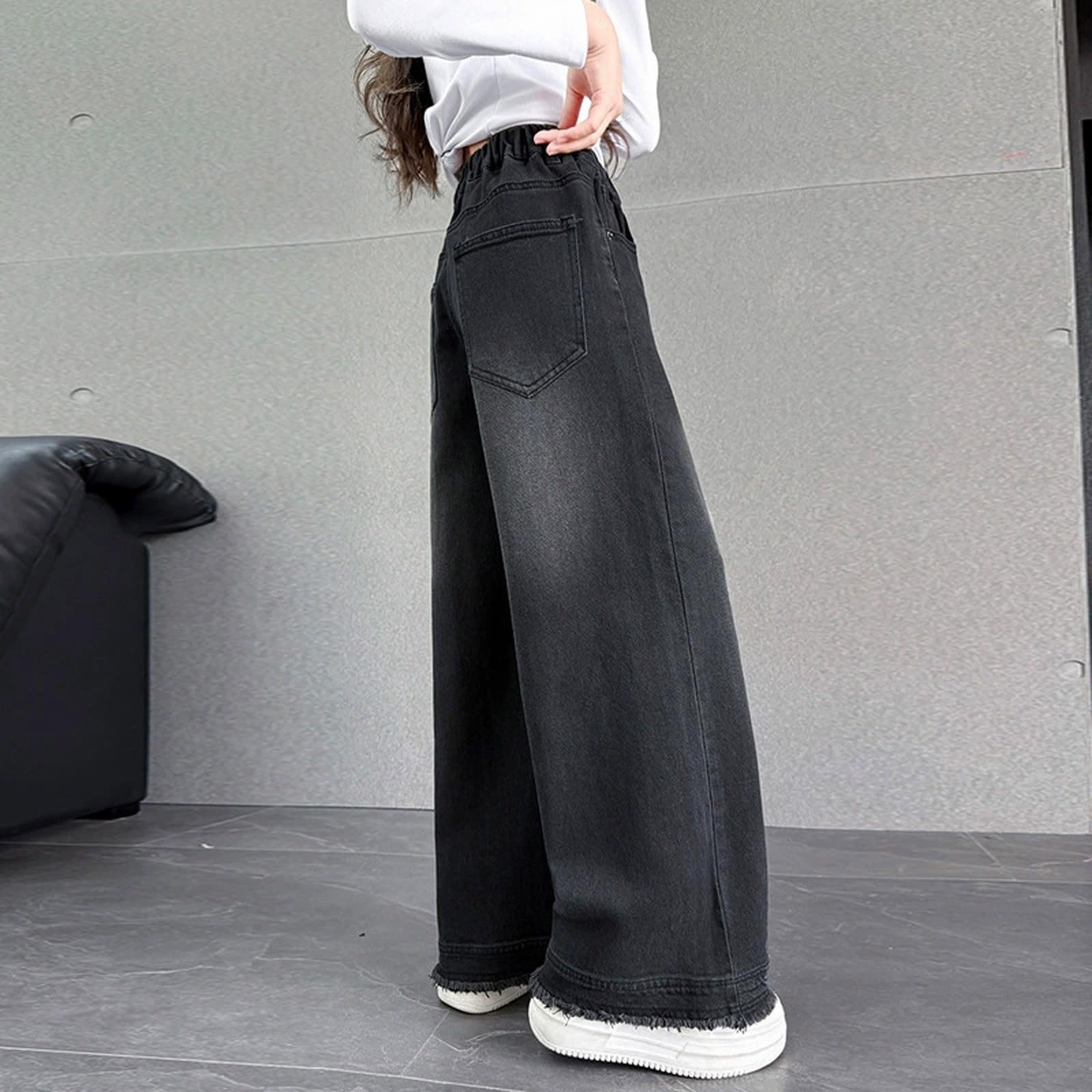 Baggy Jeans Mädchen 120-170 Fit, Wide Leg Jeans Mädchen 4-16 Jahre Y2K Straight Loose Fit, Jogginghose Teenager Elastische Taille, Jeanshose Denim Hosen Kinder Vintage Lässige