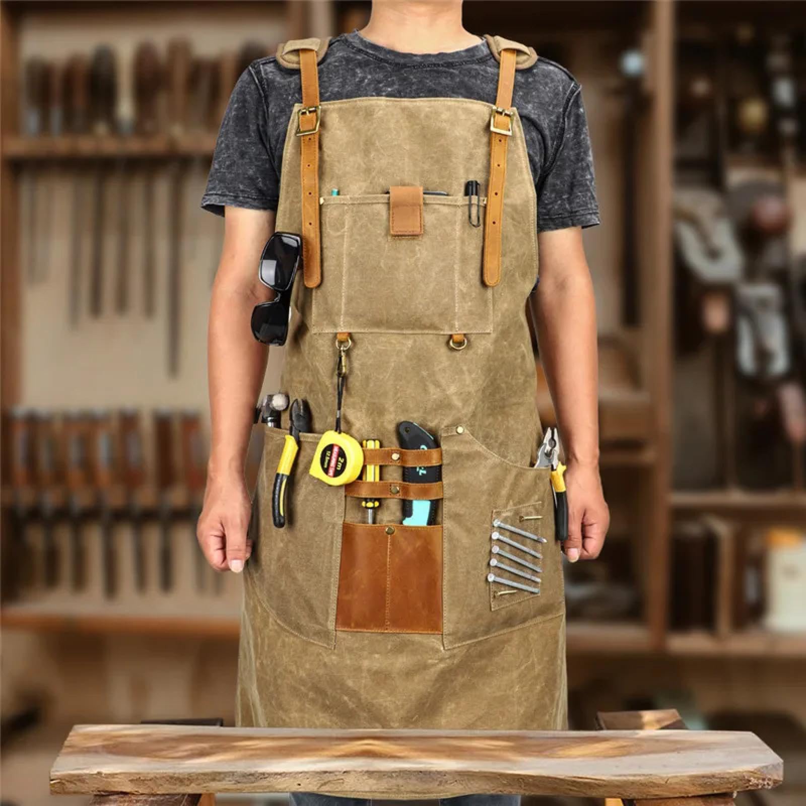 Grembiule Cucina Apron Spessa Tela Borsa Grembiule Set Strumenti Multifunzionali Tasca Parrucchiere Lavorazione del Legno Impermeabile Olio Proof Overalls più Lunghi Grembiule