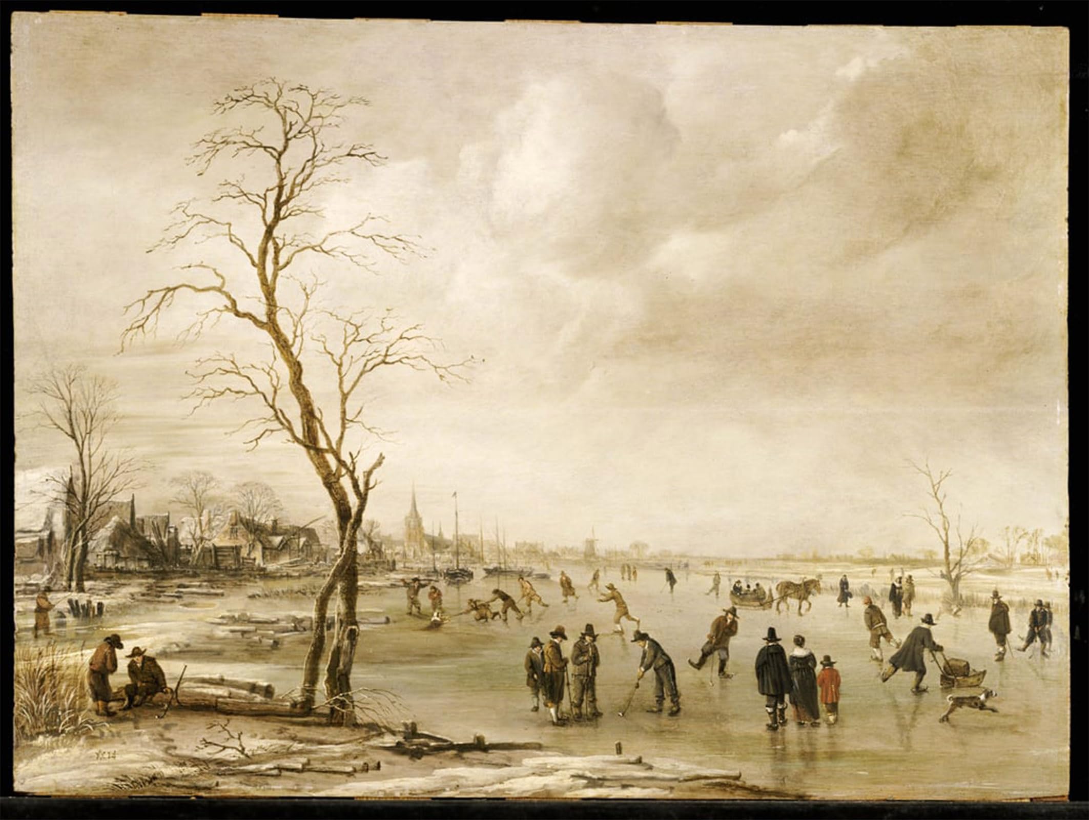POSTERIIk Famous Modern Artwork Art Mural a Winter Landscape with Townsfolk Skating by Aert Van Der Neer Oil Paintings Pictures for Home Decor 60x90cm