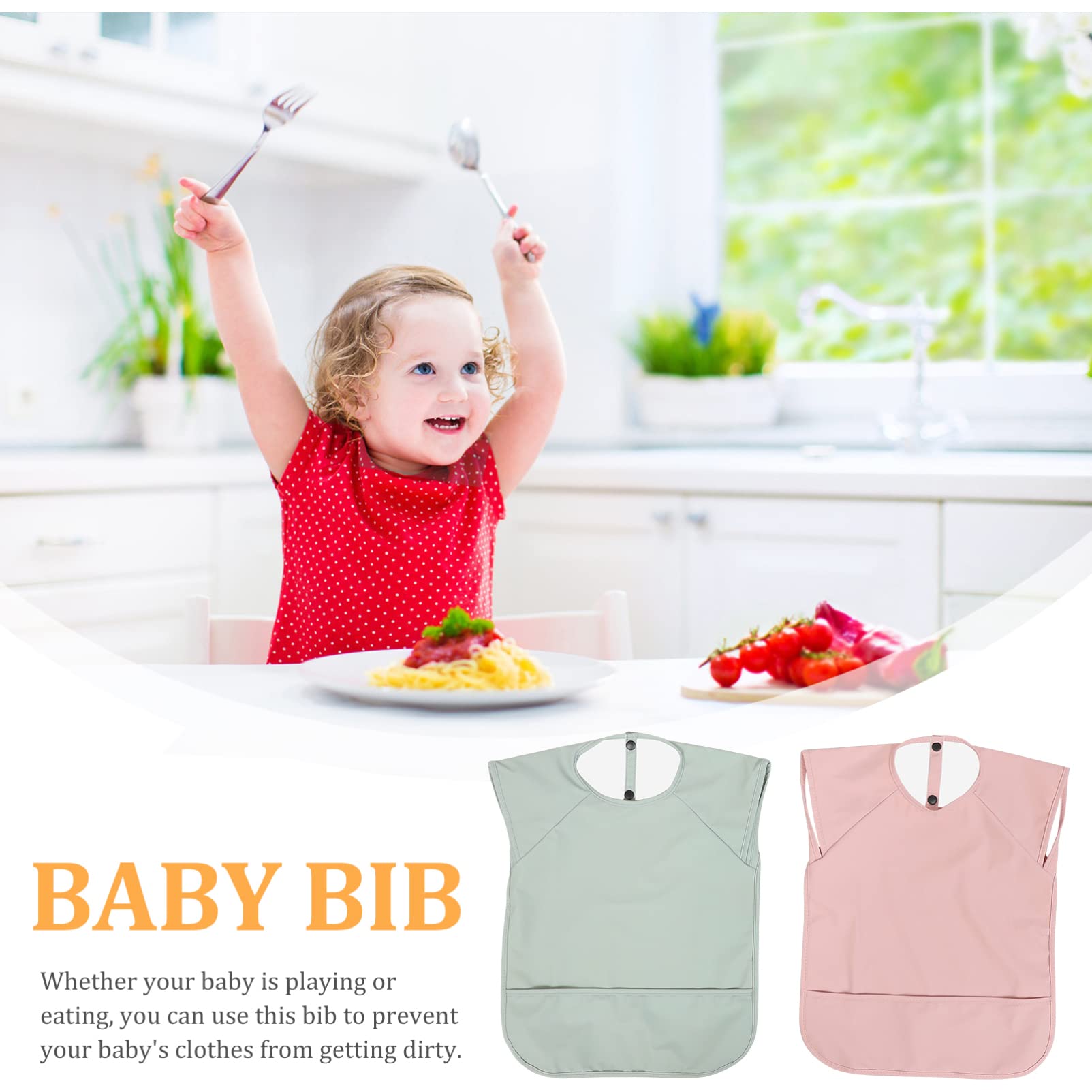 Toddmomy 2stücke Wasserdichte Babylätzchen ohne Ärmel für Kleinkinder Esslätzchen aus Pu-material mit Praktischer Tasche Sauberer Schutz für Mädchen und Jungen