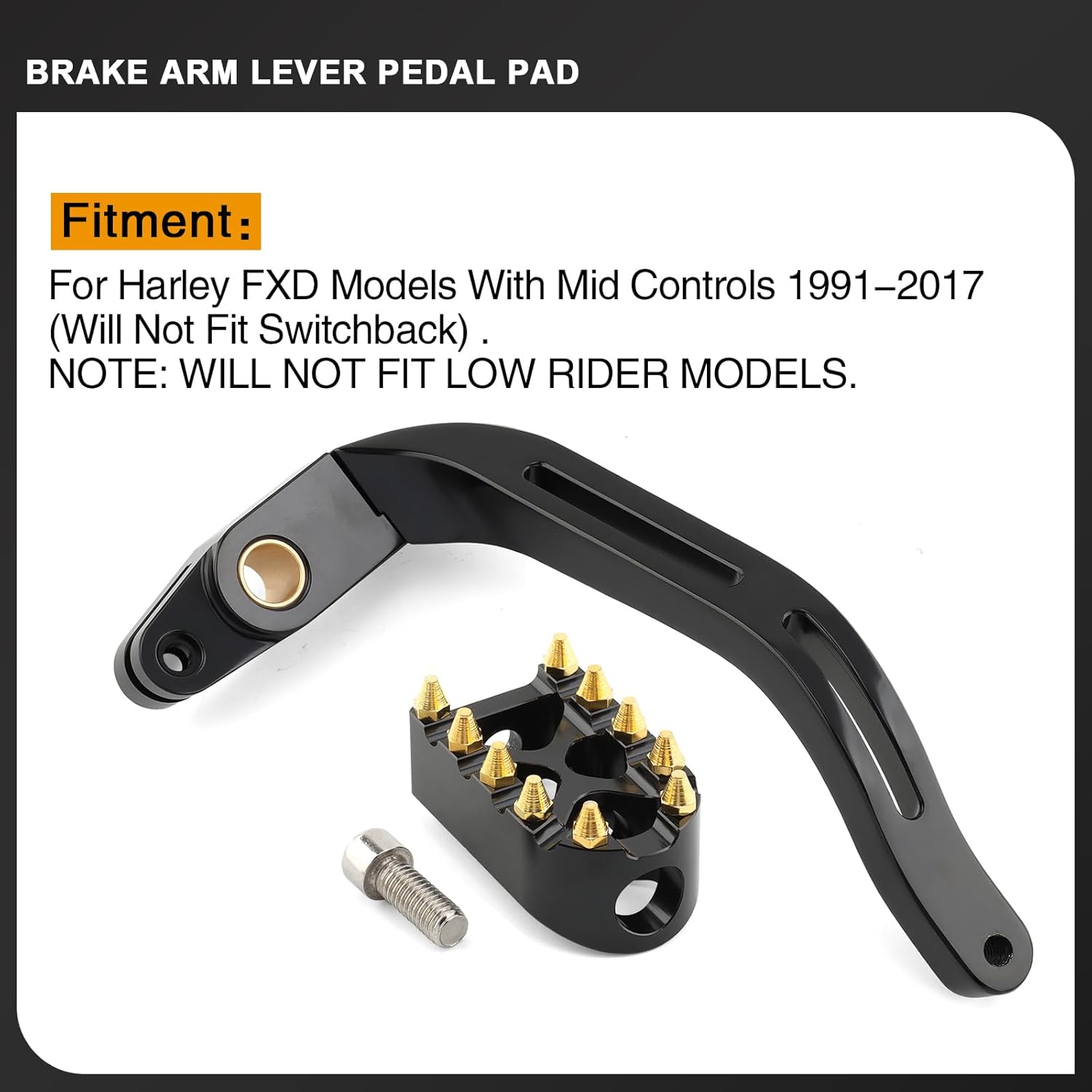 Mid Controls Brake Lever Arm Pedal Peg for Harley 1991-2017 Dyna FXD Super Glide Fat Bob Street Bob Wide Glide with Mid-Control (Gold Black, MX Style)