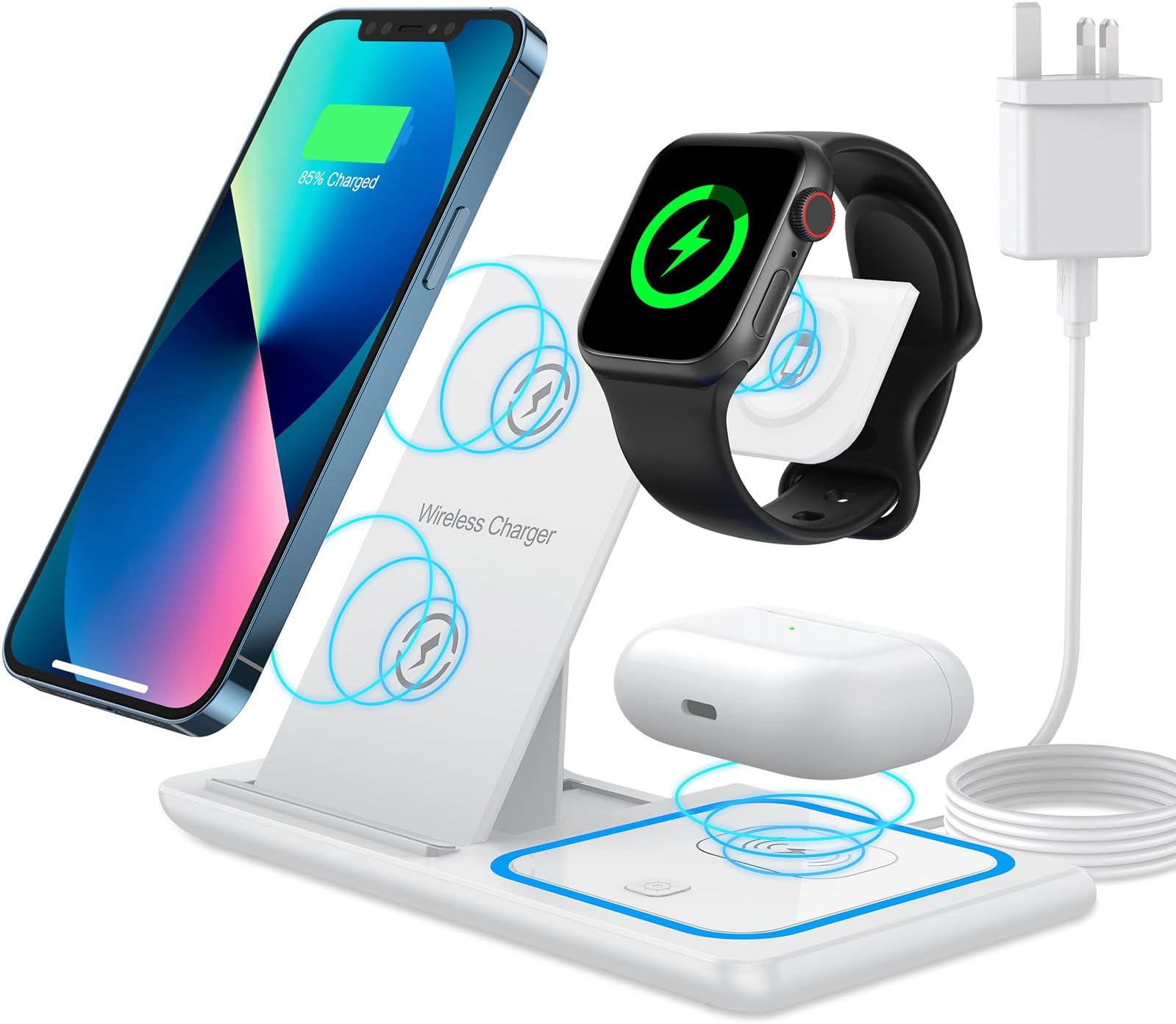 RARF Wireless Charging Station 3 in 1, 18W Fast Foldable Wireless Charger with Plug Compatible with iPhone 14/13/12/11 Series, iWatch Ultra 8/7/6/5/4/3, AirPods 3/2/pro/pro 2