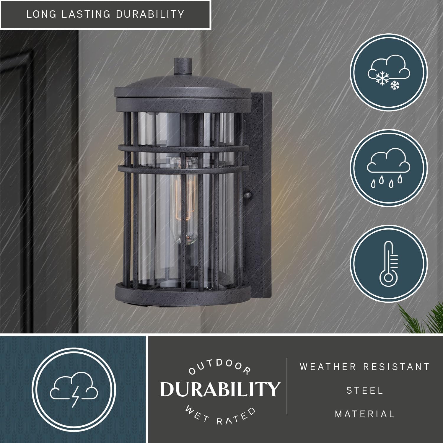 VAXCEL Wrightwood 10.75 in. H 1-Light Vintage Black Dusk to Dawn Sensor Outdoor Wall Sconce, Durable Steel, Clear Glass Shade, LED Compatible for Exterior Porch Patio Front Door or Garage