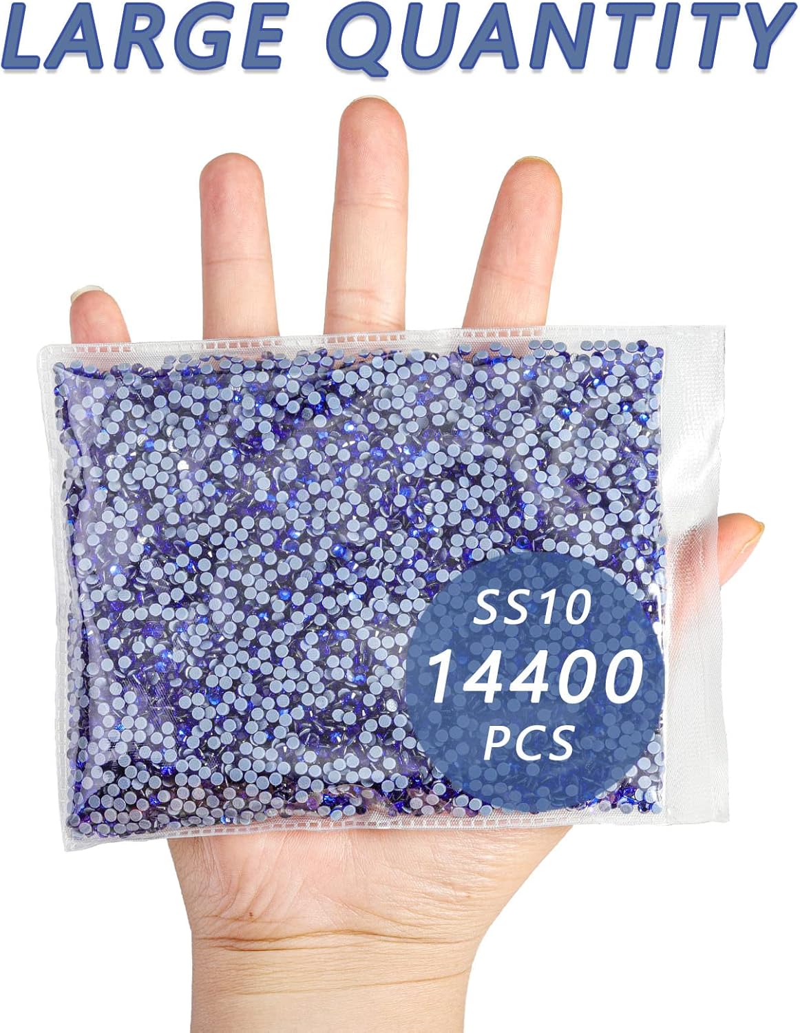 Beadsland Hotfix Rhinestones Bulk, 14400pcs Royal Blue Hot Fix Rhinestones for Crafts Clothes DIY Decoration, Sapphire, SS10, 2.7-2.9mm