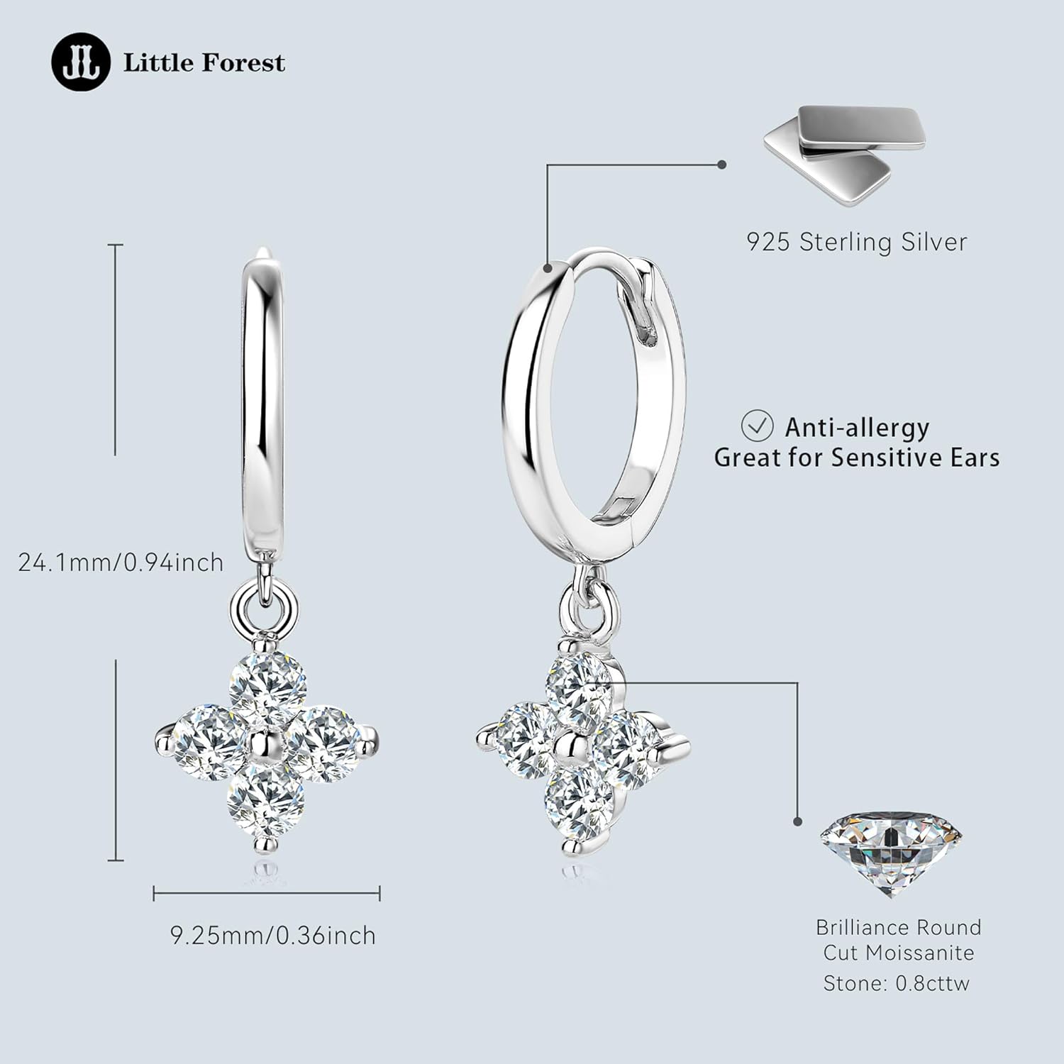 Moissanite Earrings for Women, 925 Sterling Silver Four Leaf Clover Hoops VVS1 Brilliant Moissanite Drop Dangle Earring Hypoallergenic Jewelry Christmas Anniversary Birthday Gifts - Image 5