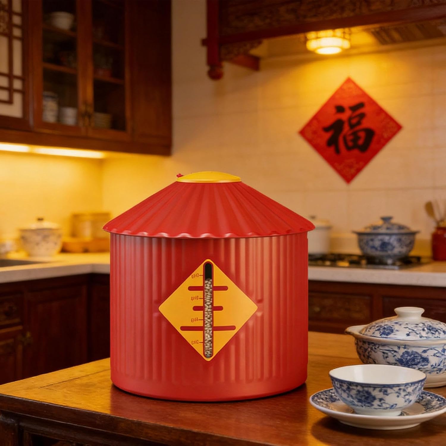 Rice Storage Bin Airtight Grain Container Flour Container Easy Clean PP Material Suitable for Household Storage, Red L