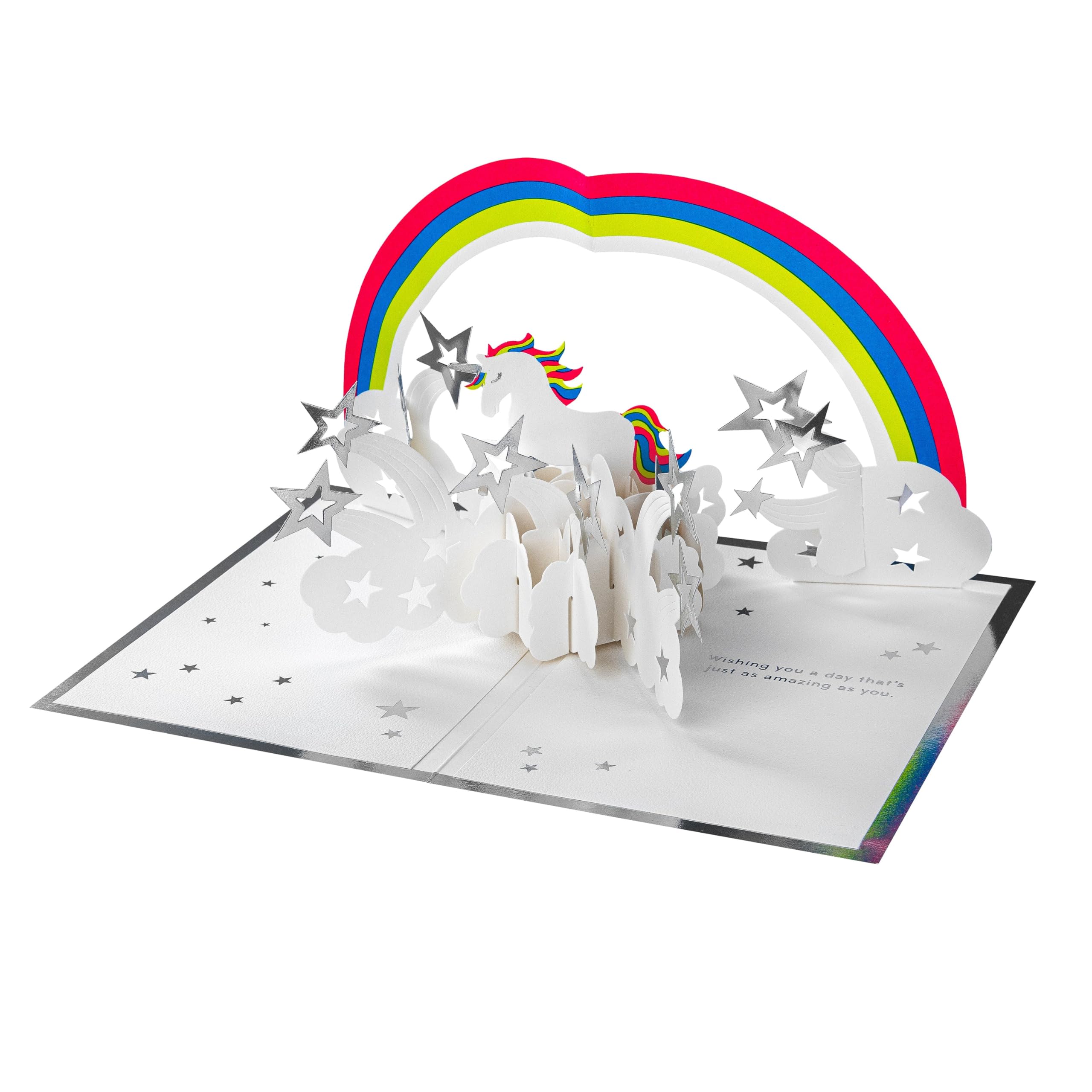 Hallmark 3D & Pop Up Birthday Card, Unicorn & Rainbow Design, Kids, White, Red, Green, Yellow