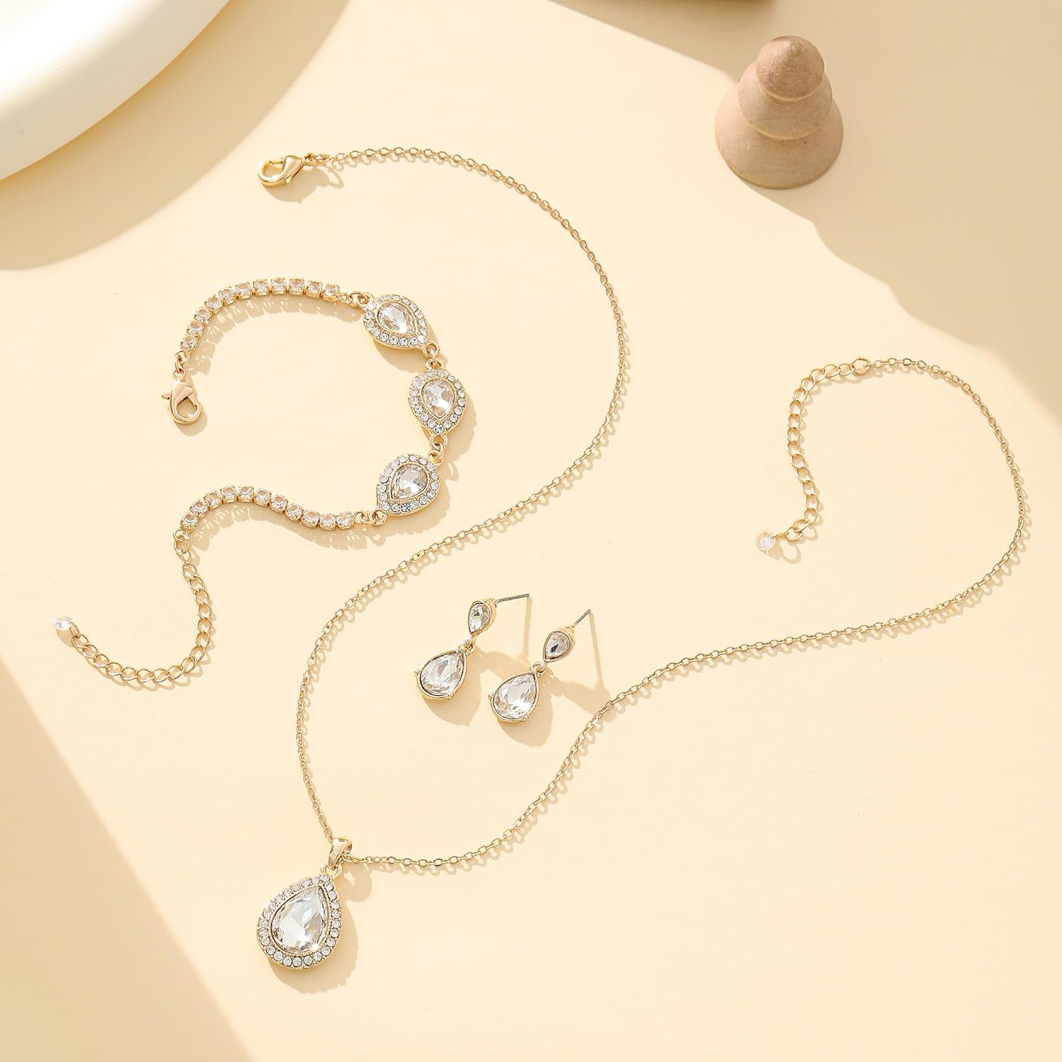 Teardrop Jewelry Set for Bridal Bridesmaid,18K Gold or Rose Gold or Silver Plated Necklace Earrings Bracelet Set For Wedding Gift