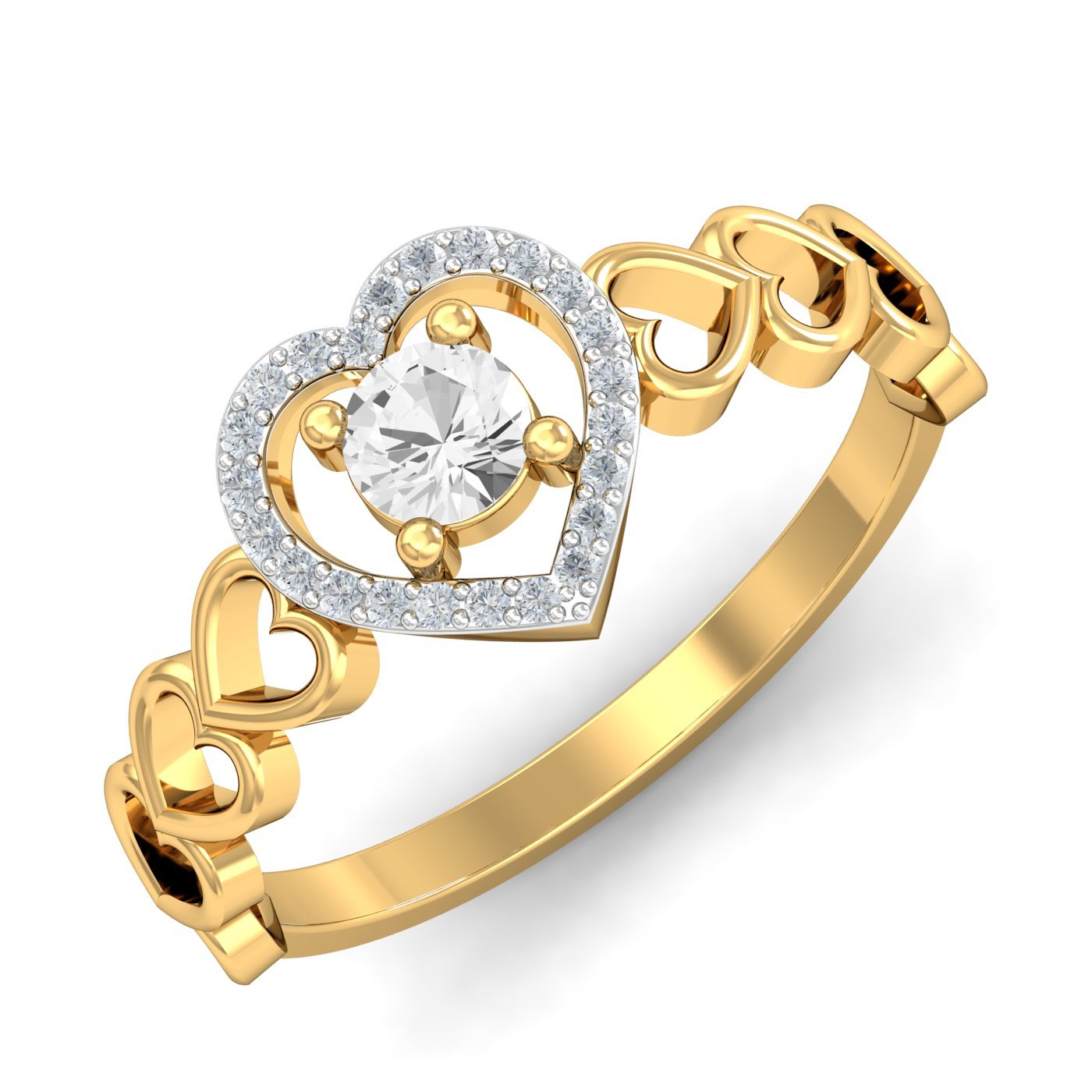 18KT Yellow Gold Framed Heart Sapphire Ring for Women-image-28