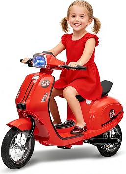 Motorcycle for Kids - 24V Electric Moped Scooter for Kids 8-14- Electric Scooter with Seat for Children - Ride On Toy with LED Light for Girls