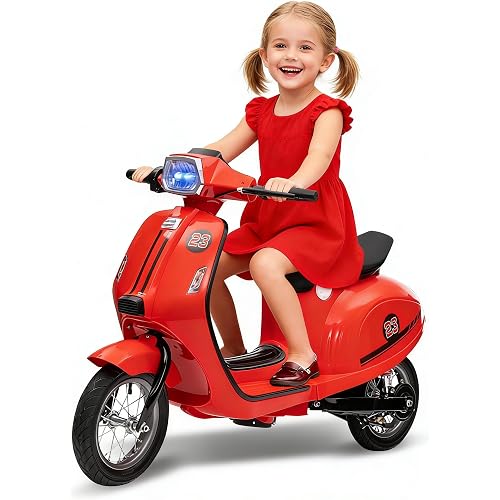 Motorcycle for Kids - 24V Electric Moped Scooter for Kids 8-14- Electric Scooter with Seat for Children - Ride On Toy with LED Light for Girls